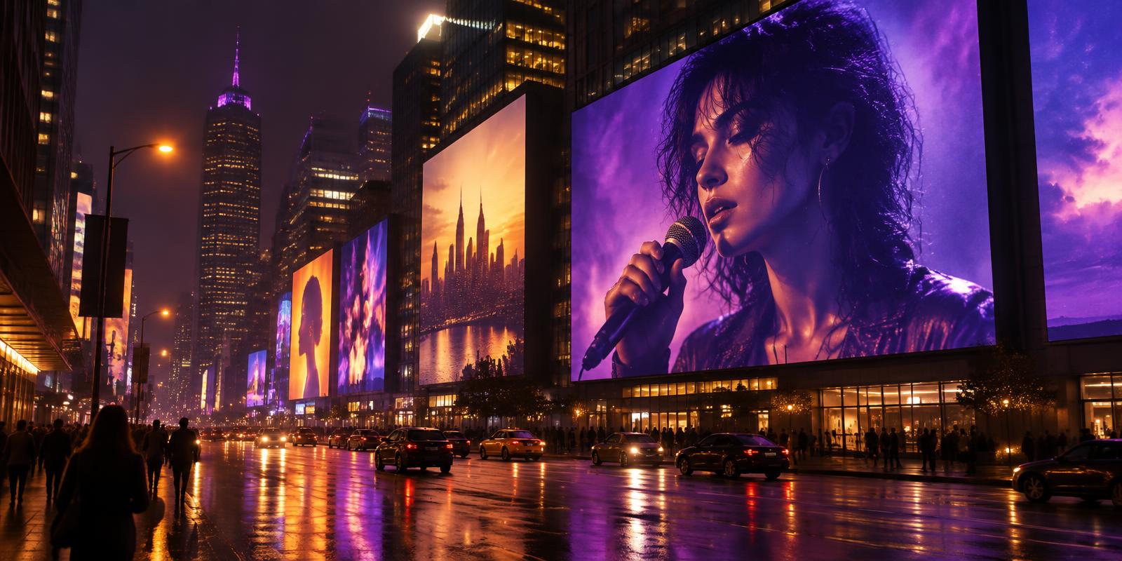 City billboards at night